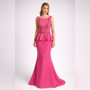 Vienna Prom Pink Beaded Peplum Gown Size 2 Formal Dress